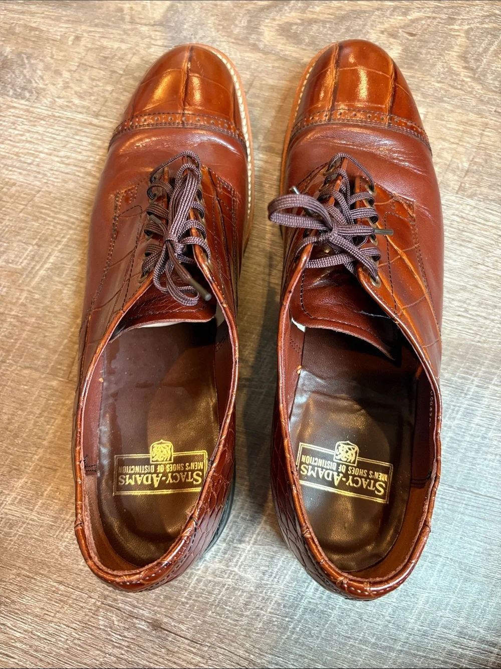Stacy Adams Croc Print Oxford Mens 10.5 Brown Leather Lace Up Shoes